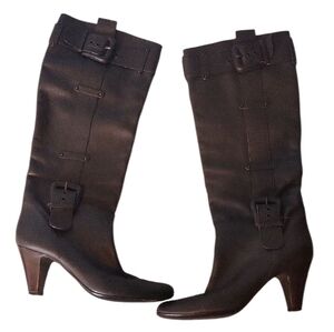 Vicini By Giuseppe Zanotti Dark Brown Heeled Leather Boots with Buckles
